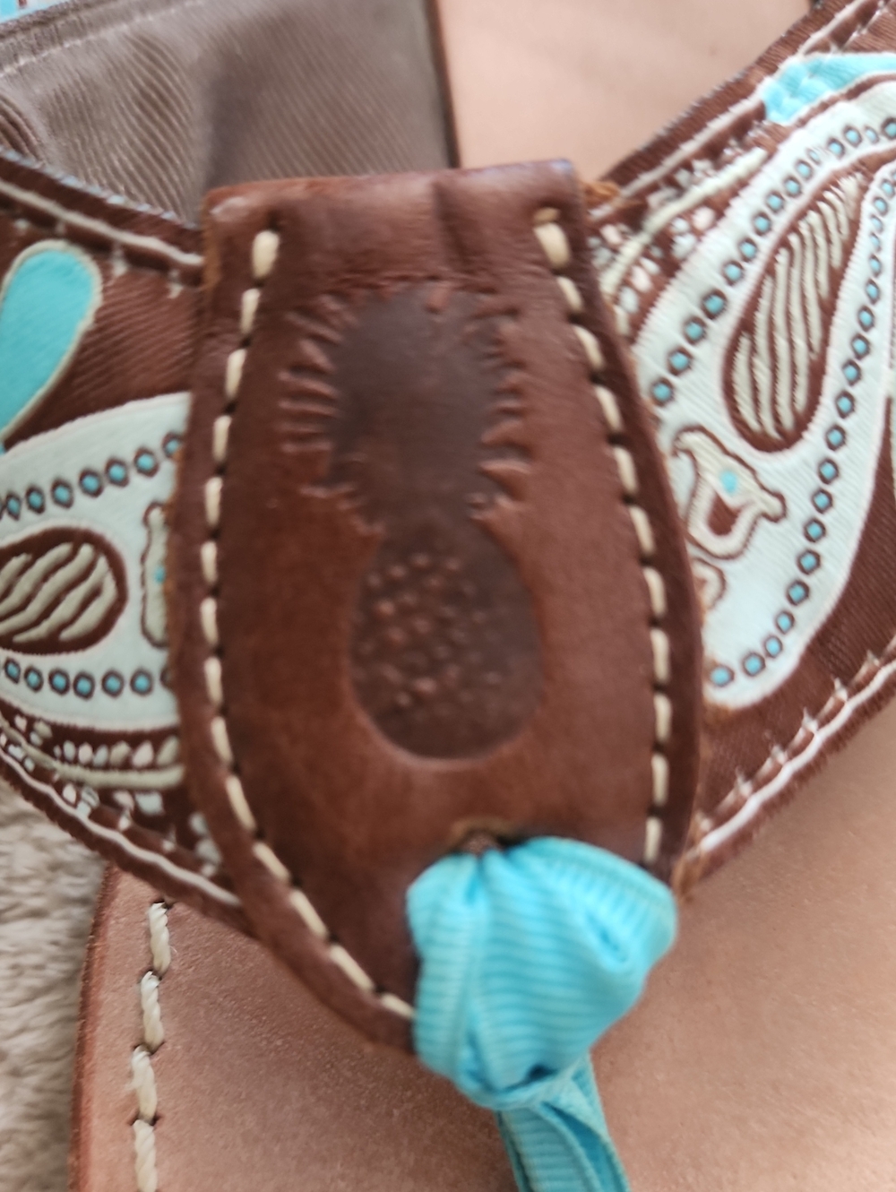 Leather Brown & Teal Paisley Thong Sandals - Women - Picture 3 of 5